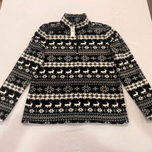 NWT Talbots Medium Quarter Zip Fleece Nordic Pattern Deer Size M